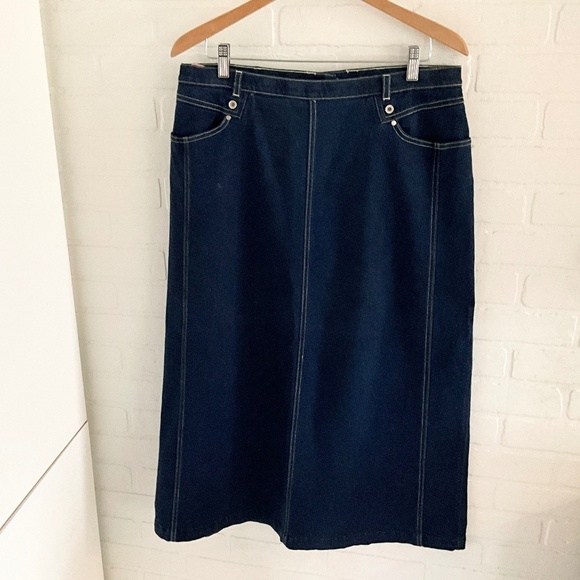 Vintage 90s Y2K Maxi Denim skirt Grungy Dark Wash Pockets Cotton blend 14 Petite - Picture 3 of 11